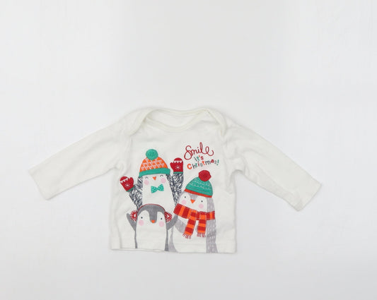 Nutmeg Girls White   Pullover Jumper Size 3-6 Months  - christmas jumper