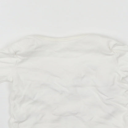 Brand and care label for Nutmeg girls’ white jumper, size 3-6, months - christmas jumper