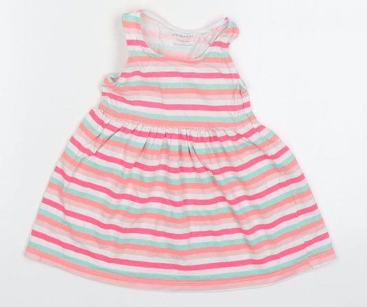 Primark Girls Pink Striped  Skater Dress  Size 9-12 Months