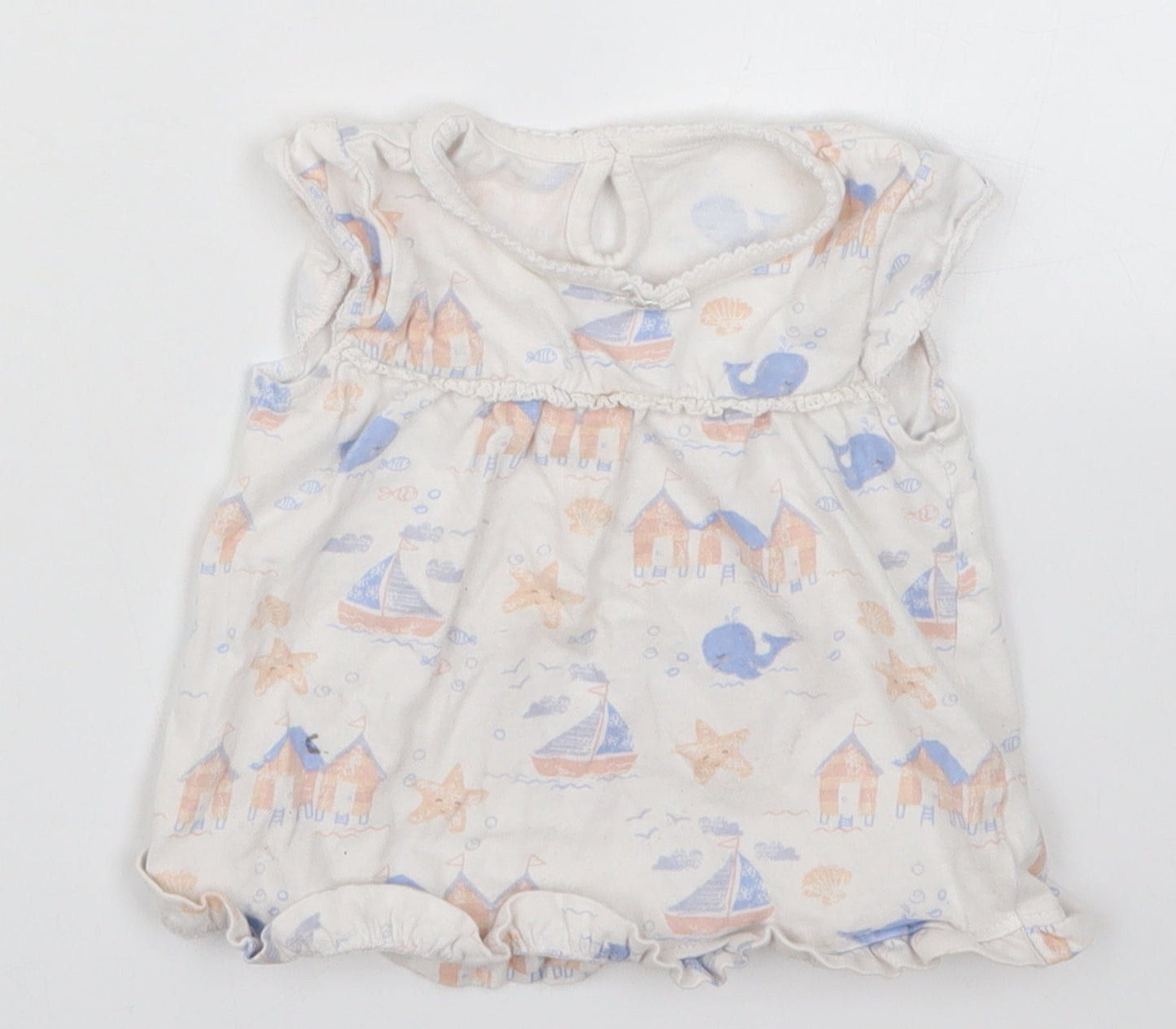 George Girls White   Basic T-Shirt Size 6-9 Months  - Whales Starfish Boats