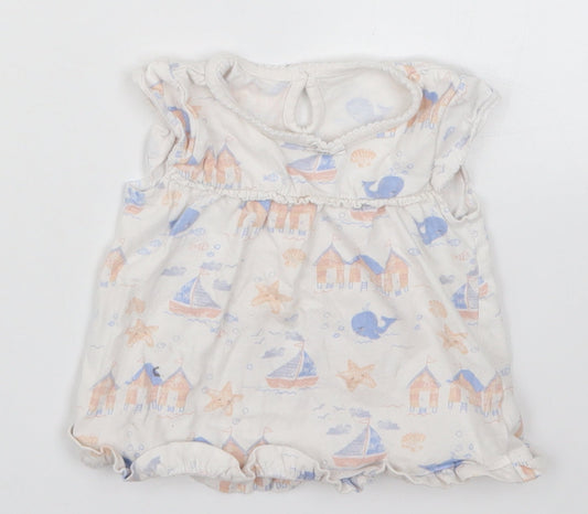 George Girls White   Basic T-Shirt Size 6-9 Months  - Whales Starfish Boats