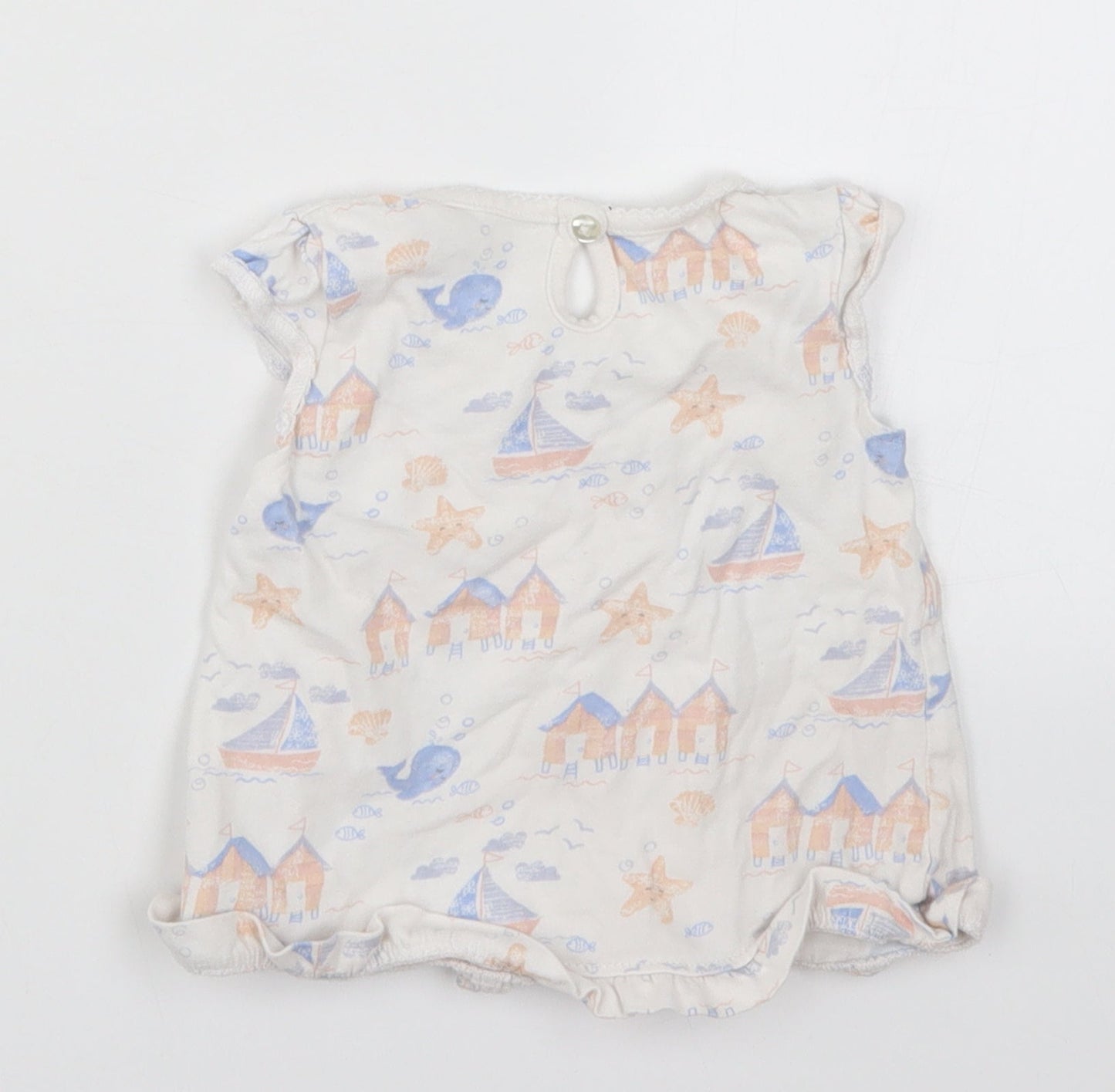 George Girls White   Basic T-Shirt Size 6-9 Months  - Whales Starfish Boats