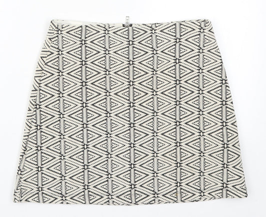 Topshop Womens Beige Geometric  A-Line Skirt Size 8