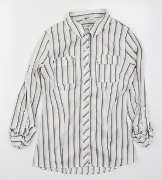 NEXT Womens White Striped  Basic Button-Up Size 6