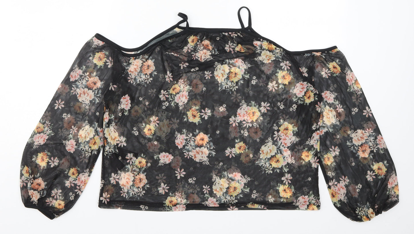 New Look Womens Black Floral  Basic Blouse Size 12