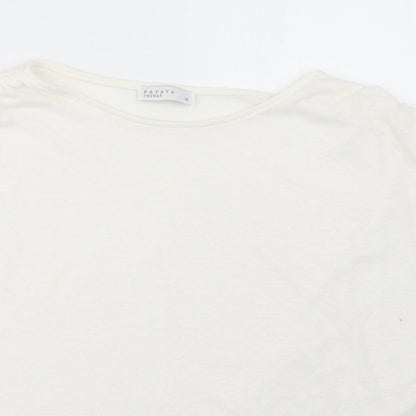Close-up detail of Papaya women’s ivory basic t-shirt, size UK 16