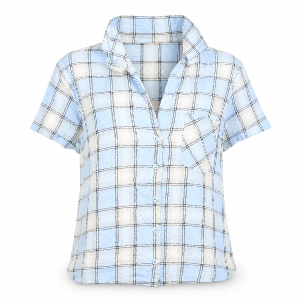 Boux Avenue Womens Blue Check  Top Pyjama Top Size 8