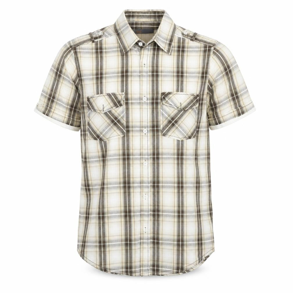 Trait Mens Brown Plaid   Button-Up Size M