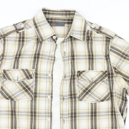 Trait Mens Brown Plaid   Button-Up Size M