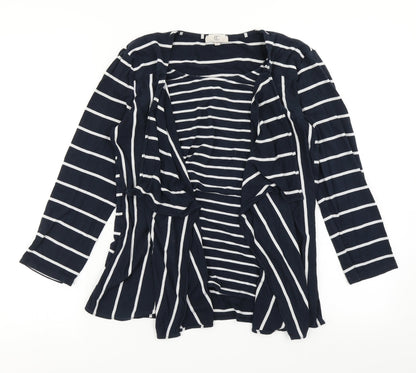 Country Casuals Womens Blue Striped Basic T-Shirt Size S - With cardigan
