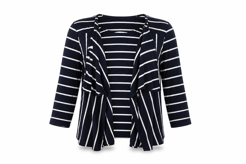 Country Casuals Womens Blue Striped Basic T-Shirt Size S - With cardigan