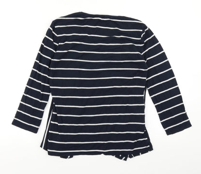 Country Casuals Womens Blue Striped Basic T-Shirt Size S - With cardigan