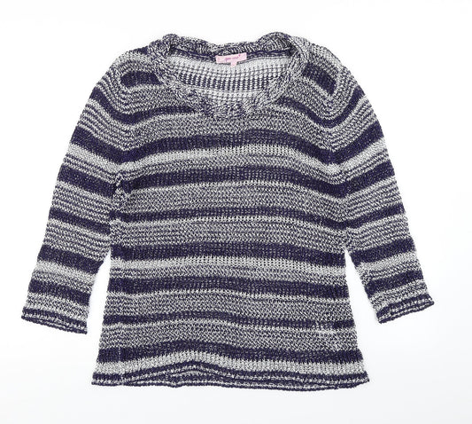 Per Una Womens Blue Striped Knit Pullover Jumper Size M