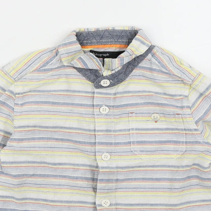 Close-up detail of Autograph boys’ yellow striped basic button-up, size 3-4, years