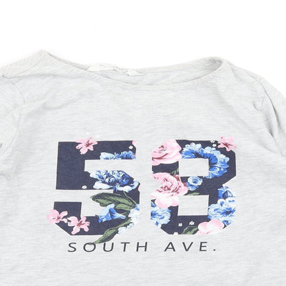 Close-up detail of H&M girls’ grey basic t-shirt, size 11-12, years
