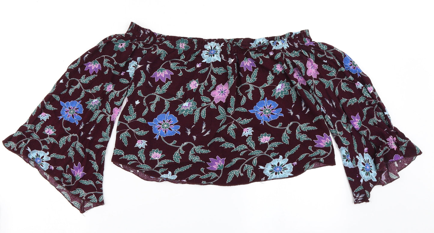 Diffuse Womens Purple Floral  Cropped Blouse Size 10