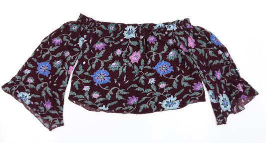 Diffuse Womens Purple Floral  Cropped Blouse Size 10