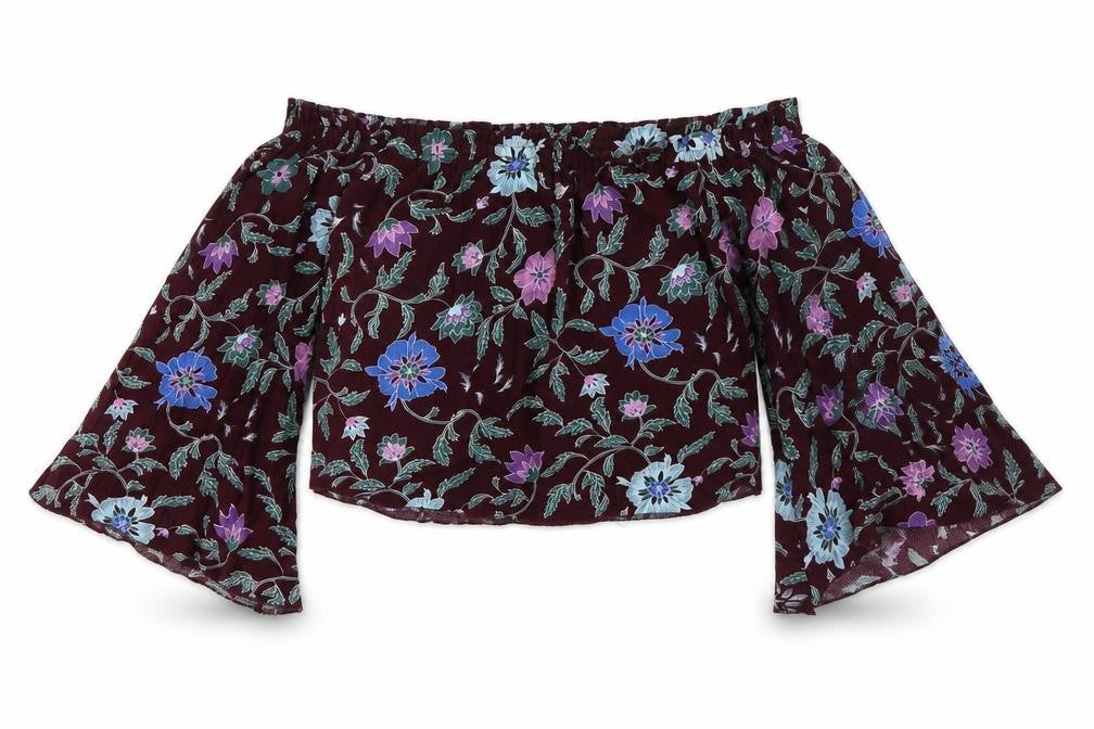 Diffuse Womens Purple Floral  Cropped Blouse Size 10