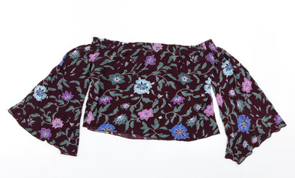 Diffuse Womens Purple Floral  Cropped Blouse Size 10