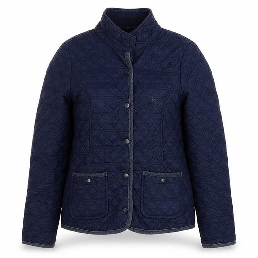 Front view of Denim & Co. women’s blue jacket coat, size UK 10