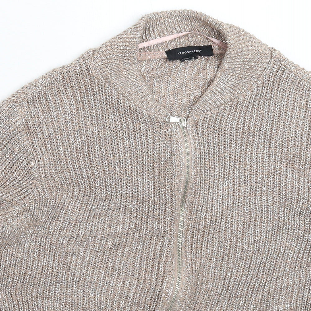 Atmosphere Womens Grey  Knit Bomber Jacket Jacket Size 12
