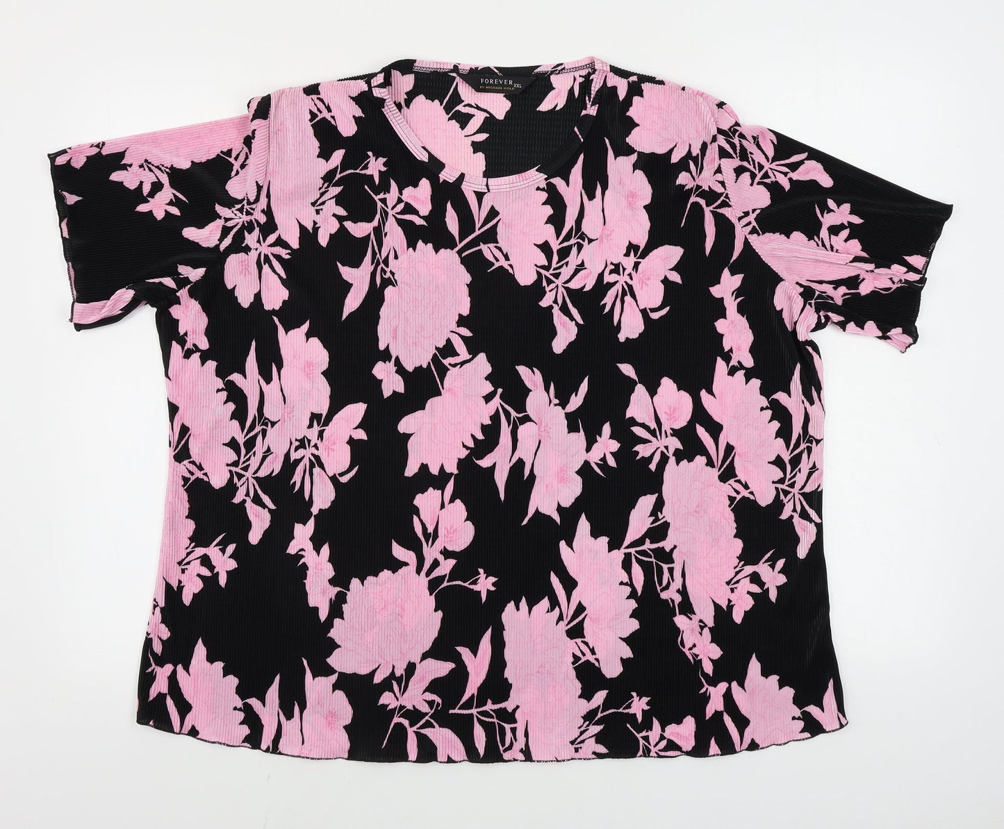 Forever Womens Black Floral  Basic Blouse Size 2XL