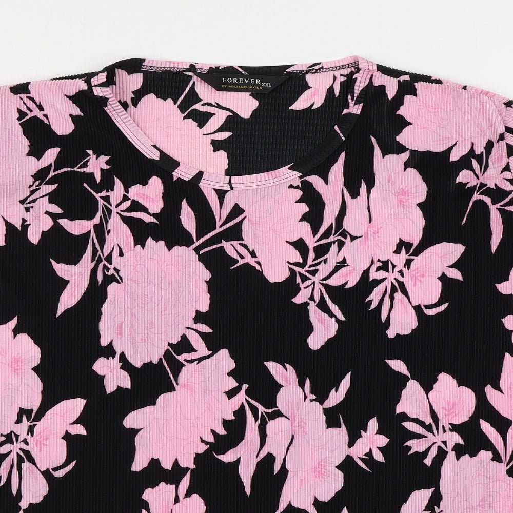 Forever Womens Black Floral  Basic Blouse Size 2XL