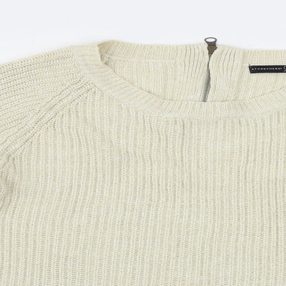 Close-up detail of Atmosphere women’s beige jumper, size UK 12