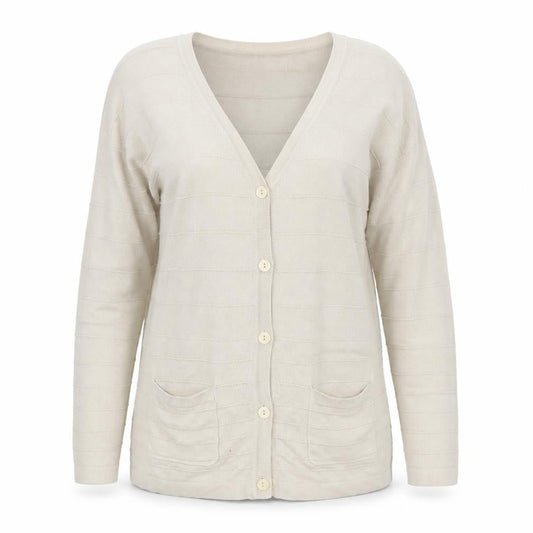 ISLE Womens Beige Striped Knit Cardigan Jumper Size M