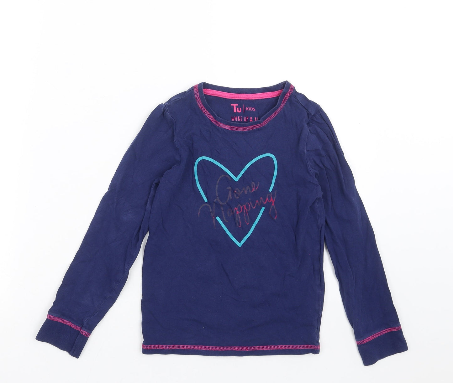 TU Girls Blue Solid  Top Pyjama Top Size 7-8 Years  - gone napping
