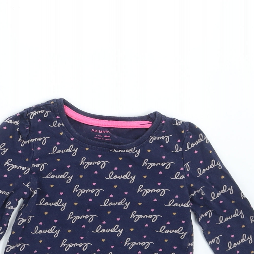 Primark Girls Blue   Basic T-Shirt Size 9-12 Months  - lovely