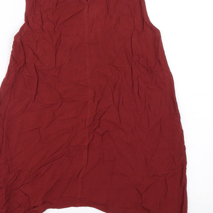 Brand and care label for Atmosphere women’s red basic tank, size UK 8