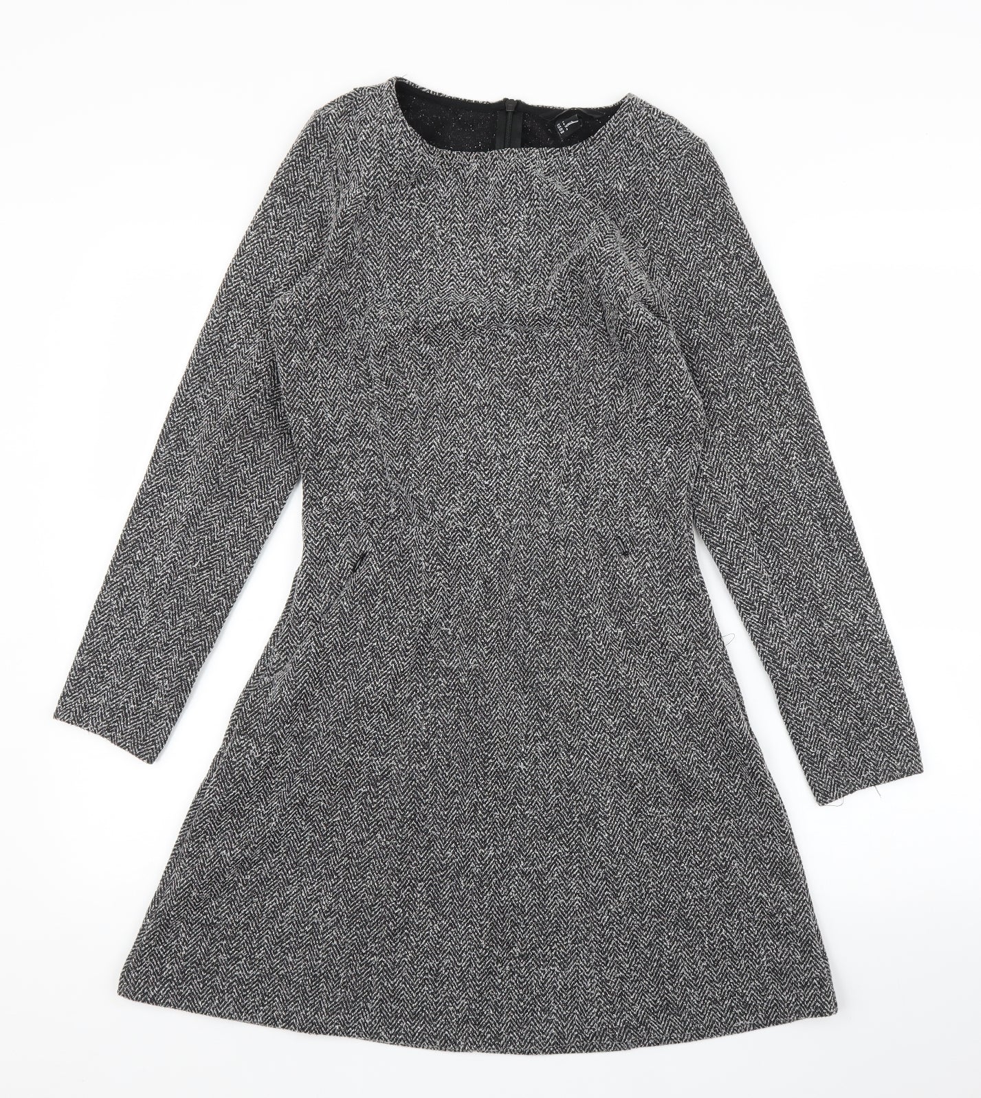 H&M Womens Grey Herringbone  A-Line  Size 10