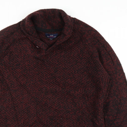 Close-up detail of Easy men’s purple jumper, size L