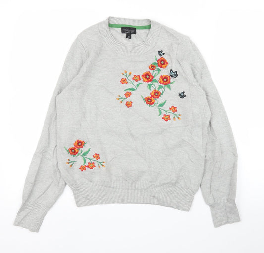 Topshop Womens Grey Floral  Pullover Jumper Size 6