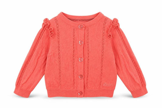 Front view of Baker Baby Baby Red Cardigan Jumper, size 3-6, Months