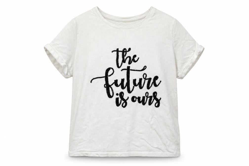 Front view of F&F girls’ white basic t-shirt, size 10-11, years - the future is ours