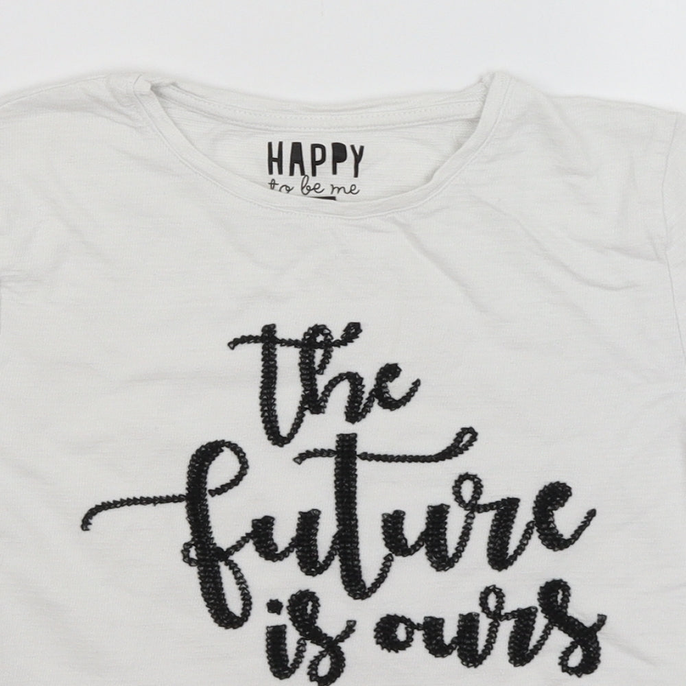 Close-up detail of F&F girls’ white basic t-shirt, size 10-11, years - the future is ours