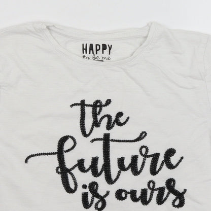 Close-up detail of F&F girls’ white basic t-shirt, size 10-11, years - the future is ours