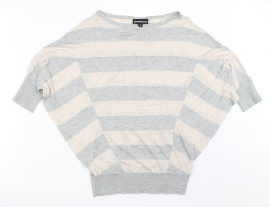 Warehouse Womens Grey Striped  Pullover Jumper Size 8