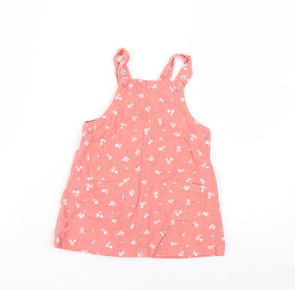 Additional front view of btu Baby Pink Floral Pinafore/Dungaree Dress, size 9-12, Months