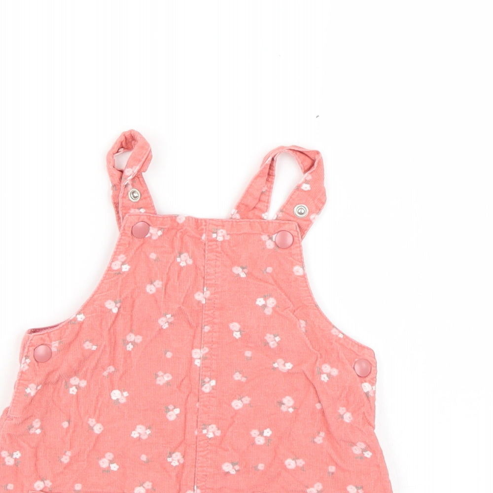 btu Baby Pink Floral  Pinafore/Dungaree Dress  Size 9-12 Months