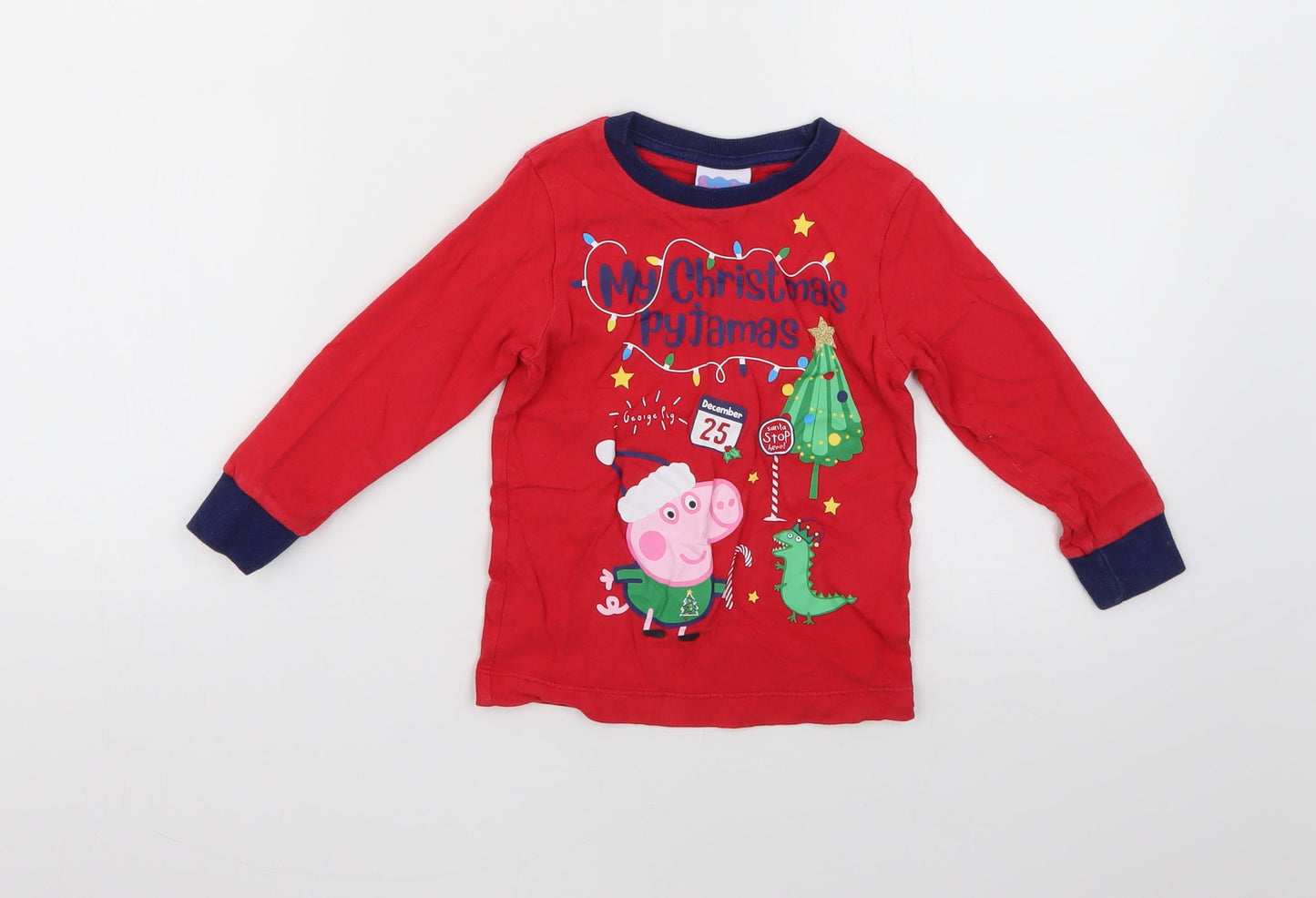 Matalan Boys Red Geometric   Pyjama Top Size 2-3 Years  - Christmas
