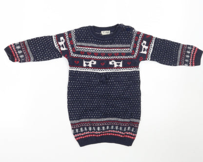 Next Girls Blue Fair Isle  Pullover Jumper Size 2 Years