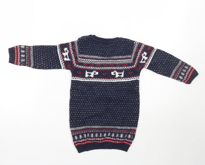 Next Girls Blue Fair Isle  Pullover Jumper Size 2 Years