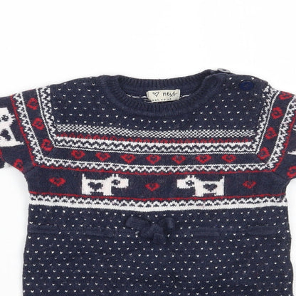 Next Girls Blue Fair Isle  Pullover Jumper Size 2 Years