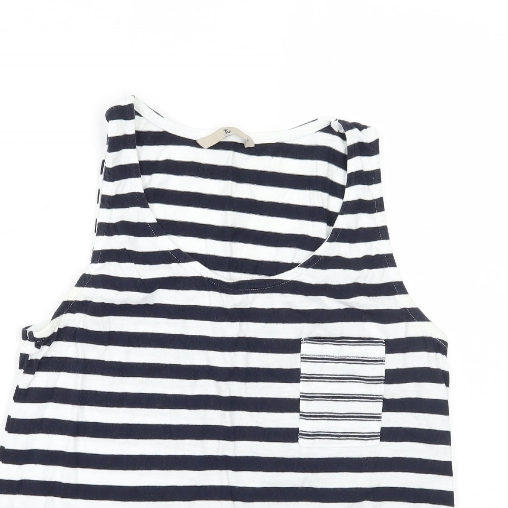 TU Womens White Striped  Basic Tank Size 12