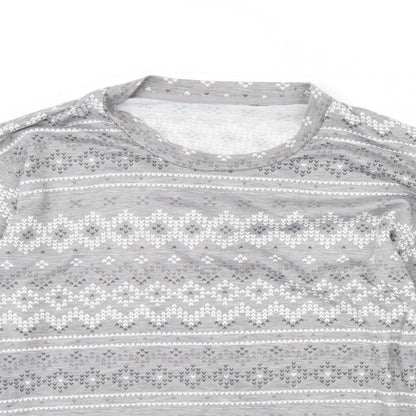Close-up detail of Dunnes women’s grey striped jumper, size S
