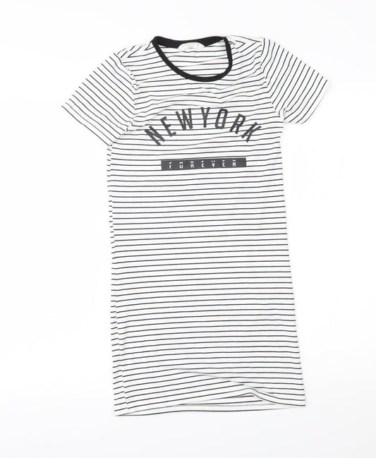 Candy Couture Womens White Striped  T-Shirt Dress  Size 12