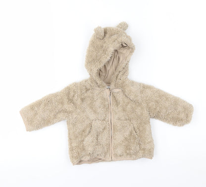 Additional front view of miniclub Baby Brown Full Zip Jumper, size 0-3, Months